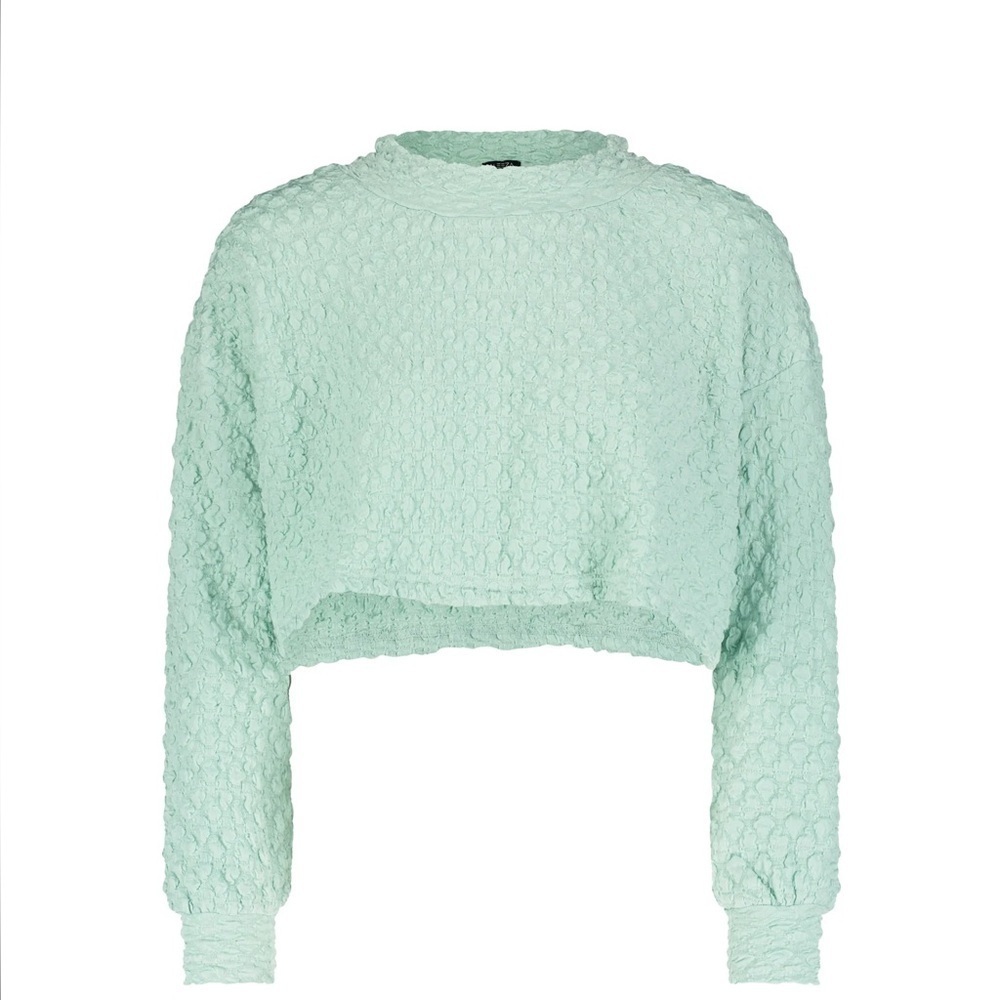 Aleeza Jiffy Pop Loose Crop Top, Tiffany, Size Large.
